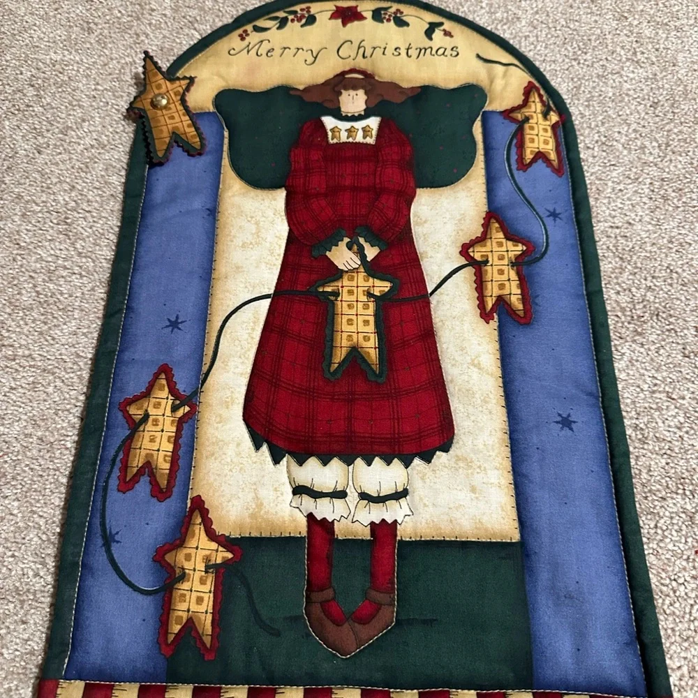 Set Of 2 Fabric Wall Hangings - Angel 11x18 And Santa 14x9.5